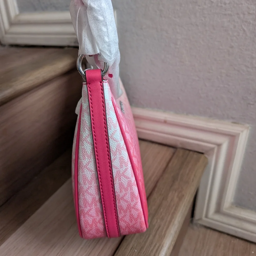 NWT Michael Kors Jet Set Large Ombré Signature Logo Pochette Crossbody Hibiscus - Picture 3 of 4